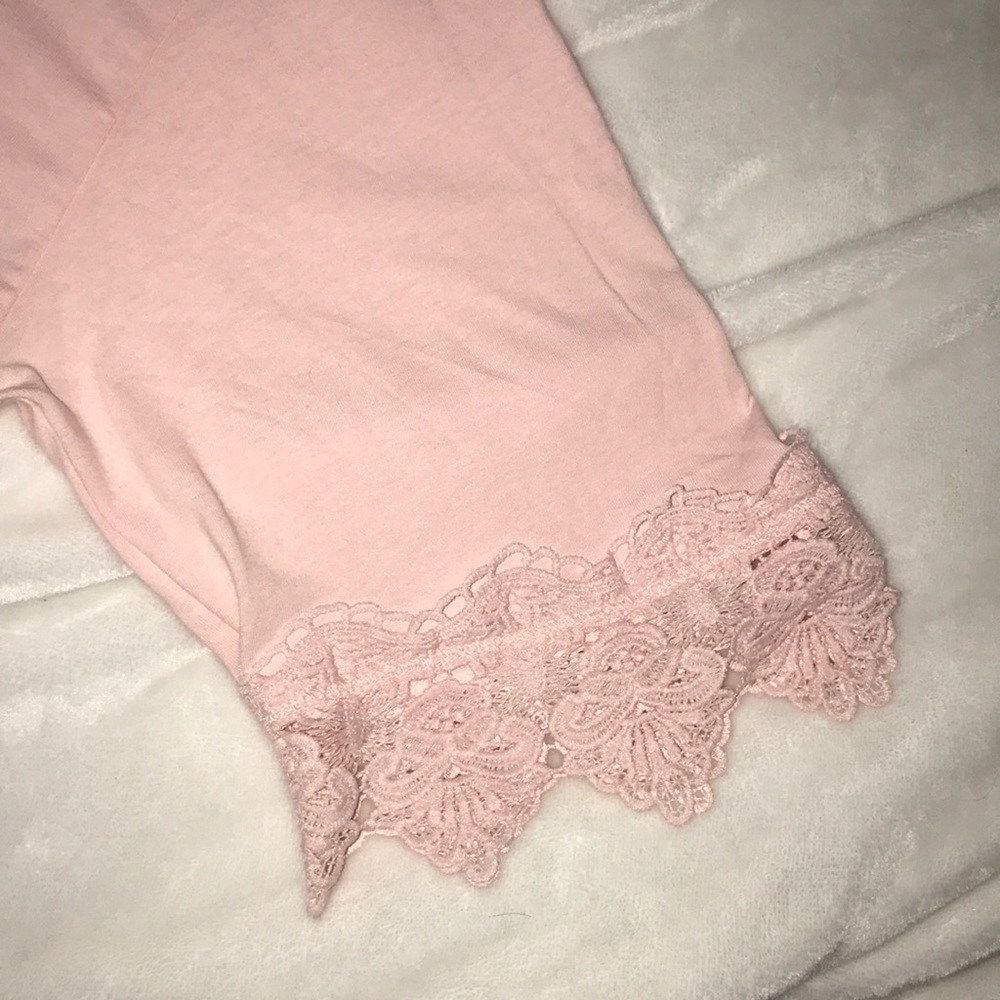 *LAST ONE* Top Shop Light Pink Crop Tee Lace Trim - Picture 7 of 8